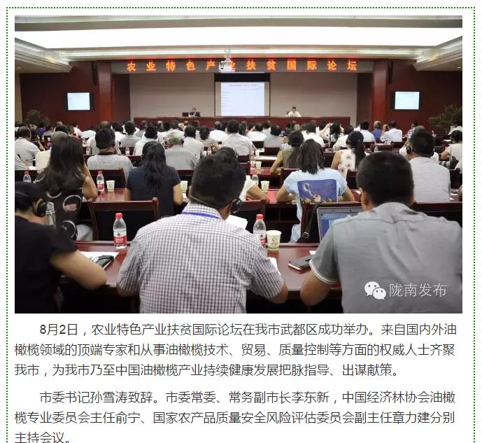 大腕齊聚農(nóng)業(yè)特色產(chǎn)業(yè)扶貧國際論壇，“把脈”隴南油橄欖發(fā)展