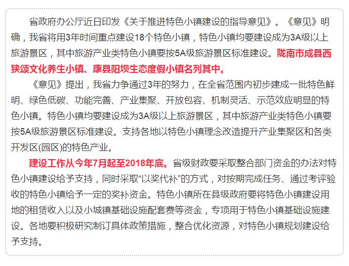 甘肅計(jì)劃3年建18個(gè)特色小鎮(zhèn)，看看隴南有幾個(gè)~